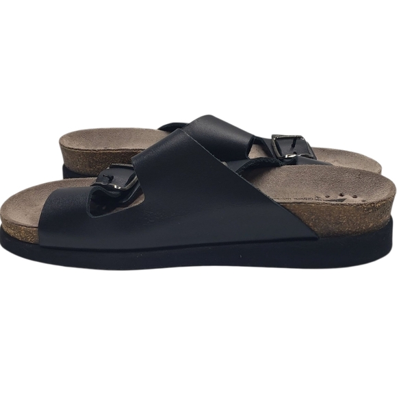 Mephisto Black Leather Two Strap Sandals Adjustable Buckles Cork Footbed Size 37 - Picture 12 of 16